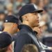 Giancarlo Stanton in the New York Yankees dugout.