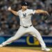 Gerrit Cole throws a pitch in the sixth inning against the Tampa Bay Rays at Yankee Stadium, Friday, May 22, 2026, in Bronx, NY.