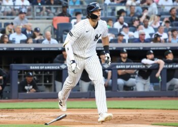 Spencer Jones hits a solo home run during the second inning of the Yankees blowout win over the White Sox on June 16, 2026 at the Stadium.
