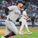 New York Yankees pitcher Gerrit Cole walking off the mound after giving up a home run.