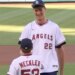 UC Irving center Olivier Rioux at Angels game before tossing out first pitch