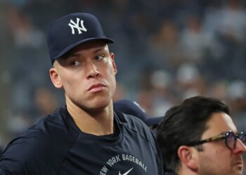 Aaron Judge in the Yankees' dugout during their loss to the Tigers on June 30, 2026.