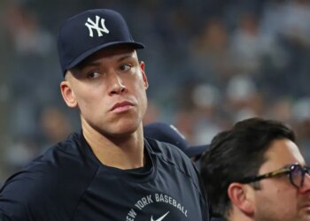 A dejected Aaron Judge looks on during the Yankees' ugly 9-3 loss to the Tigers on June 30, 2026 at the Stadium.