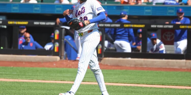 Devin Williams (38) walks in a run during the ninth inning when the New York Mets played the Boston Red Sox Sunday, July 12, 2026 at Citi Field in Queens, NY.