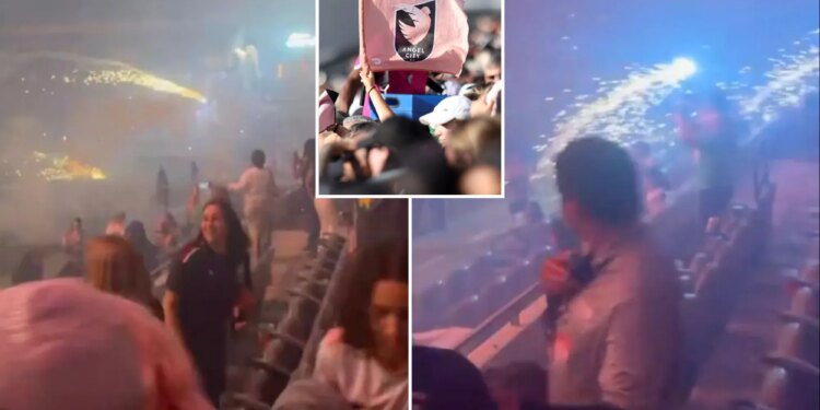 Angel City FC celebration erupts into chaos as pyrotechnics blast into crowd