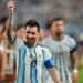 Argentina's Lionel Messi celebrates after the World Cup round of 32 soccer match against Cape Verde in Miami Gardens, Fla., Friday, July 3, 2026.