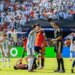 Referee Slavko Vincic shows Argentina midfielder Enzo Fernandez a red card during the FIFA World Cup 2026 Final match against Spain.