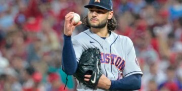 Houston Astros pitcher Lance McCullers Jr. reacts on the mound.