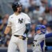 New York Yankees catcher Austin Wells (28) reacts after striking out.