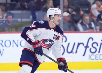 Columbus Blue Jackets' Zach Werenski playing in an NHL hockey game.