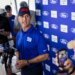 New York Giants head coach John Harbaugh speaks to the media at training camp.