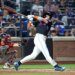New York Mets right fielder Carson Benge #3 reaches on an infield single during the fourth inning