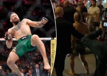 Conor McGregor bolts out of arena barefoot after brutal knee injury at UFC 329