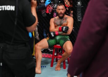 Conor McGregor tore his ACL and meniscus at UFC 329 event at T-Mobile Arena on July 11, 2026 in Las Vegas.