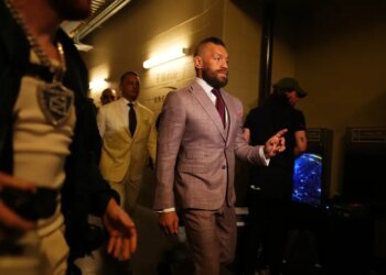 Conor McGregor arriving backstage at UFC 329.