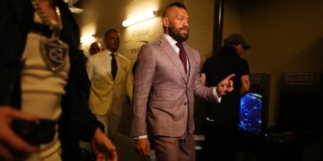 Conor McGregor arriving backstage at UFC 329.