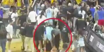 Maggie Gehring, a content creator for Kansas alumni team, JHX Hoops said she spent the night in the emergency room for injuries she sustained in a on-court brawl after the team's 64-59 victory over Wichita State's AfterShocks in The Basketball Tournament (TBT) on Monday, July 27, 2026.