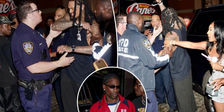 Cops remove Knicks' Jordan Clarkson from NYC hot spot after stepping in during Travis Scott bottle-throwing fight