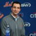 David Stearns speaks to Mets reporters on July 24, 2026.