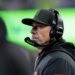 San Francisco 49ers head coach Kyle Shanahan looking to the field.