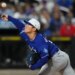 Yoshinobu Yamamoto pitches during a baseball game.