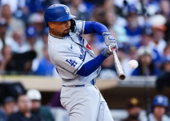 Mookie Betts belts a solo homer in the first inning of the Dodgers' loss to the Padres.