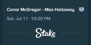 A screenshot of a betting slip showing a $1,000,000 stake on Conor McGregor to win against Max Holloway with a potential payout of $2,850,000.