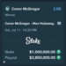 A screenshot of a betting slip showing a $1,000,000 stake on Conor McGregor to win against Max Holloway with a potential payout of $2,850,000.
