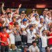 England World Cup fans cheer at the Braves-Cardinals game in Atlanta on July 1, 2026.