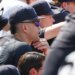 New York Yankees player Giancarlo Stanton in the dugout.