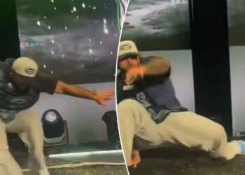 Giants' Cam Skattebo botches backflip at Fanatics Fest in worrying scene