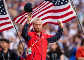 USMNT captain Tim Ream acknowledges the crowd during a ceremonial first pitch ceremony for the team before the Mariners' game against the Blue Jays on July 3, 2026 in Seattle.