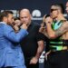 Conor McGregor and Max Holloway face off at the UFC 329 press conference.