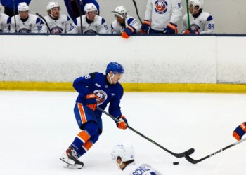 Malte Gustafsson during an Islanders rookie scrimmage on July 1, 2026.