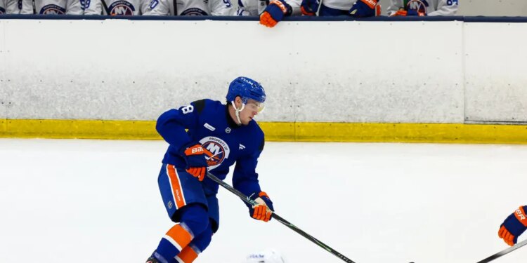 Malte Gustafsson during an Islanders rookie scrimmage on July 1, 2026.
