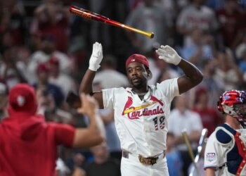 Jordan Walker tossing his bat during the MLB All-Star Home Run Derby.