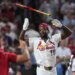 Jordan Walker tossing his bat during the MLB All-Star Home Run Derby.