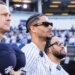 Josh Hart and Jalen Brunson of the New York Knicks standing at Yankee Stadium.