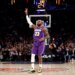 Los Angeles Lakers forward LeBron James reacts own the court during the first quarter of the Los Angeles Lakers vs New York Knicks at Madison Square Garden in New York, New York, Sunday, February 1, 2026.