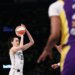 Liberty forward Breanna Stewart (30) shoots a three-point basket during the first half of a game against the Los Angeles Sparks.