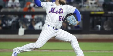 Daniel Duarte throws a pitch during the Mets' win over the Braves on July 27, 2026 at Citi Field.