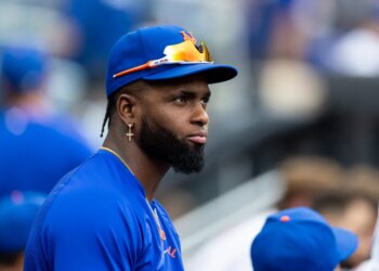 Luis Robert Jr. in the dugout during the 7th inning against the Kansas City Royals at Citi Field.