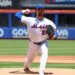 New York Mets pitcher Nolan McLean #26 throws a pitch.