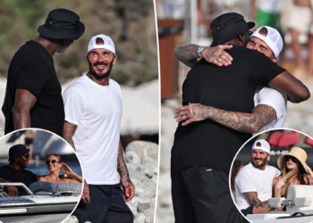 Michael Jordan hugs David Beckham during Ibiza vacation with wives