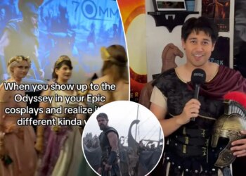 Movie buffs don cosplay fashion for 'The Odyssey' film debut