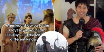 Movie buffs don cosplay fashion for 'The Odyssey' film debut