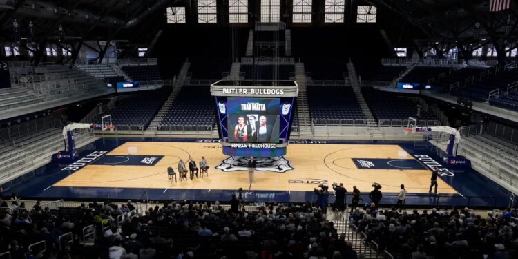 Butler's head coach Thad Matta is introduced during an NCAA college basketball news conference at Hinkle Fieldhouse.
