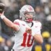 Ohio State quarterback Julian Sayin (10) passes the football during the second half in Ann Arbor.
