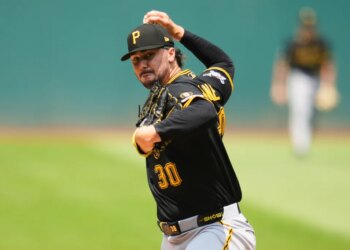 Paul Skenes of the Pittsburgh Pirates pitches in a baseball game.
