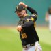 Paul Skenes of the Pittsburgh Pirates pitches in a baseball game.